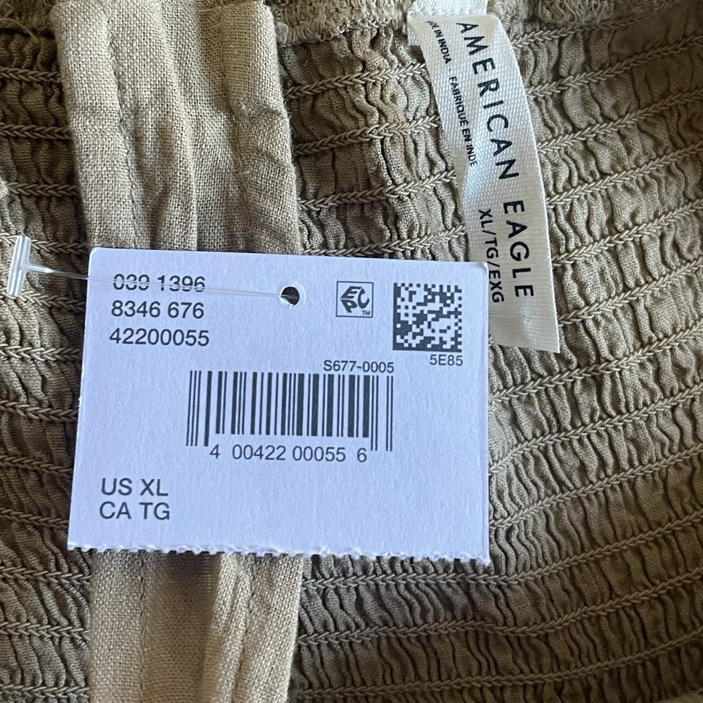 American Eagle Linen Blend Jumpsuit XL Tan Tie Waist Pockets Cropped Buttons NWT - Picture 7 of 11